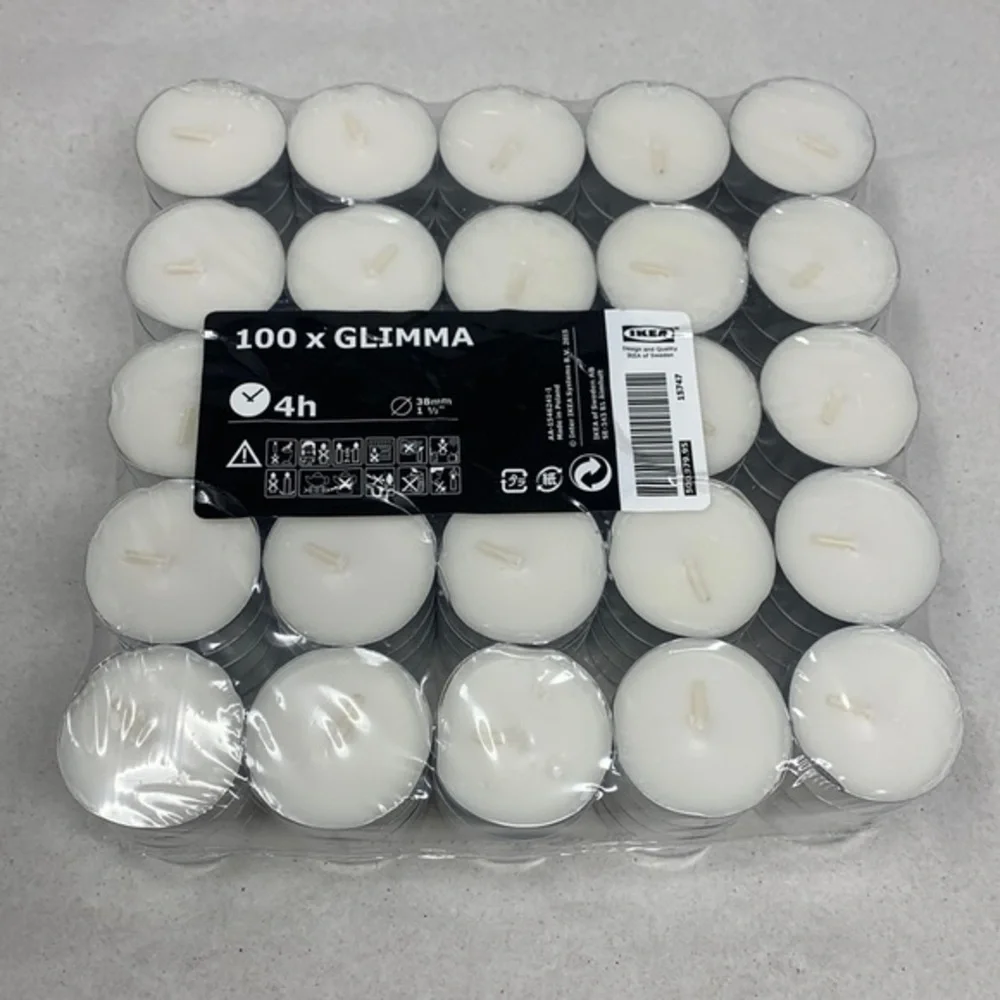 100 piece GLIMMA Unscented tealights 4hr Ikea Sweden for party or emergency new